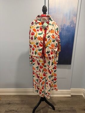 Cozy Vegetable Print Pajama Set - Cream Base with Orange & Red